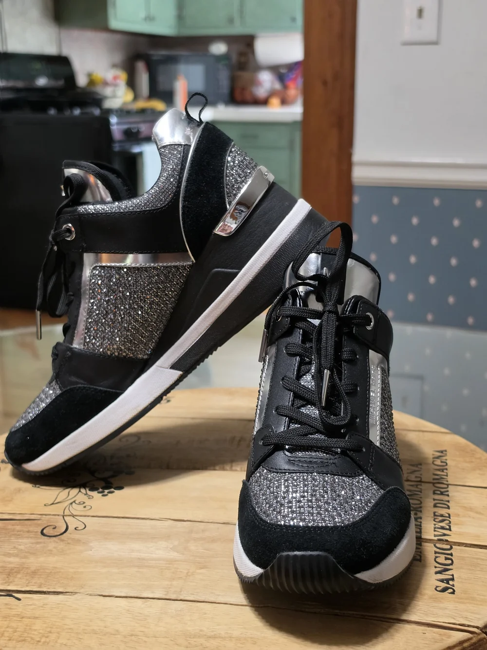 Michael Kors Women's Black & Silver Glitter Trainer Sneaker